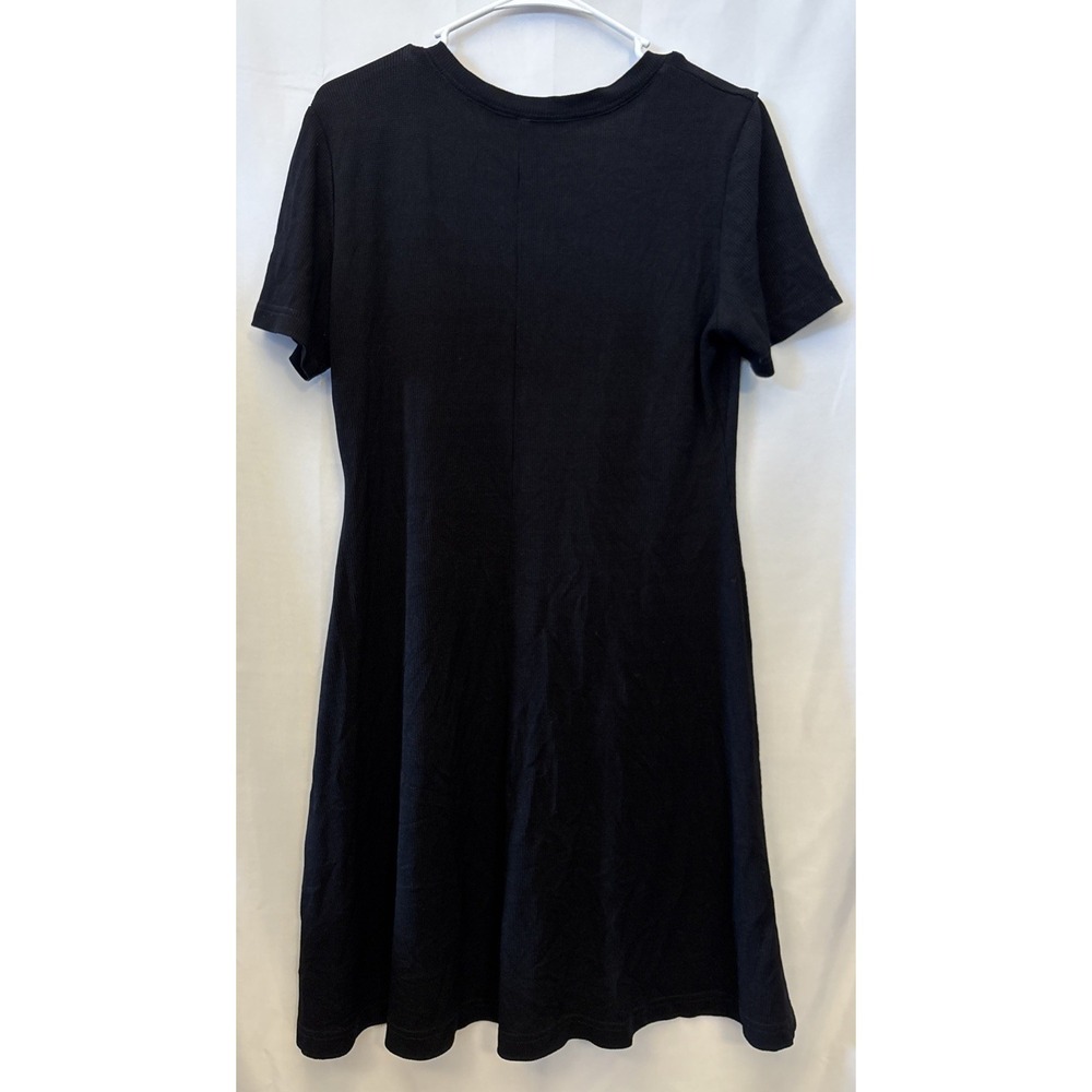 Women's Black Waffle Knit (Ponte?) Textured Shirt Dress Fit & Flare Minimalist M - Picture 3 of 5